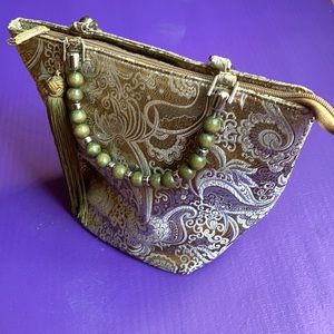Braciano Gold Handbag, Beaded Handle,Silky Lining